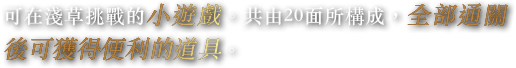 可在淺草挑戰的小遊戲。共由20面所構成，全部通關後可獲得便利的道具。