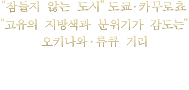 “잠들지 않는 도시” 도쿄·카무로쵸“고유의 지방색과 분위기가 감도는”오키나와·류큐 거리